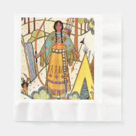 Serviettes En Papier Forêt du village de femmes amérindiennes vintages
