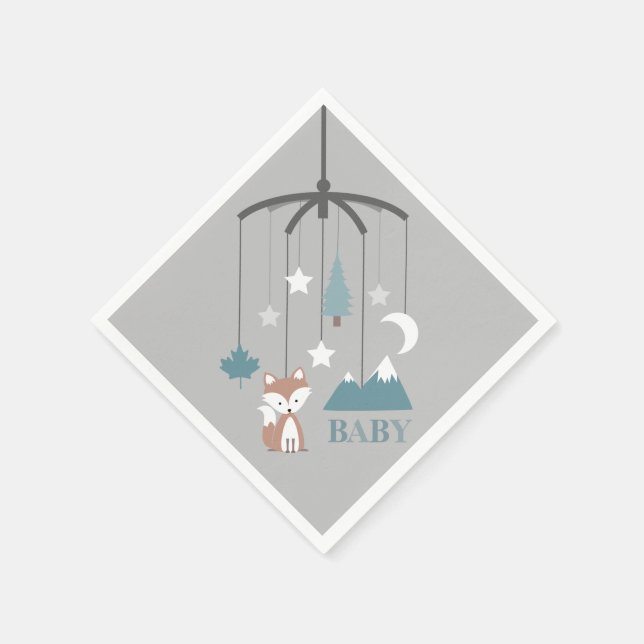 Serviettes En Papier Fox Mobile moderne Baby shower bleu serviettes (Coin)