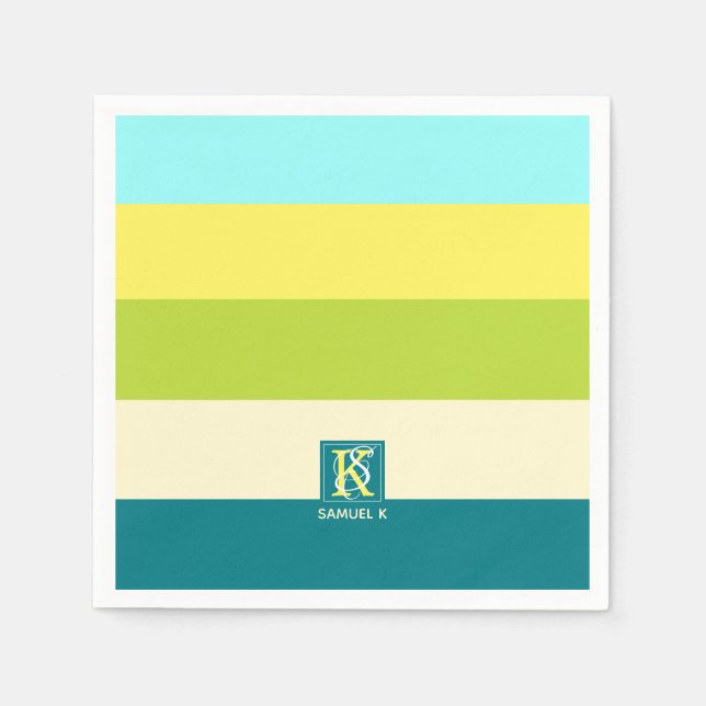 Serviettes En Papier Fraîcheur et joyeux rayures colorées Monogramme (Devant)