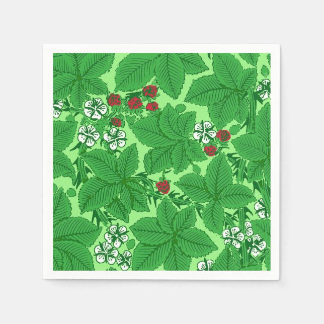 Serviettes En Papier Fraises et Feuilles Art Nouveau, Lime Green (Devant)