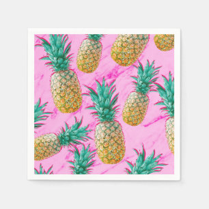 Serviettes En Papier Fun Tropical Ananas & Pink Marble Chic Party