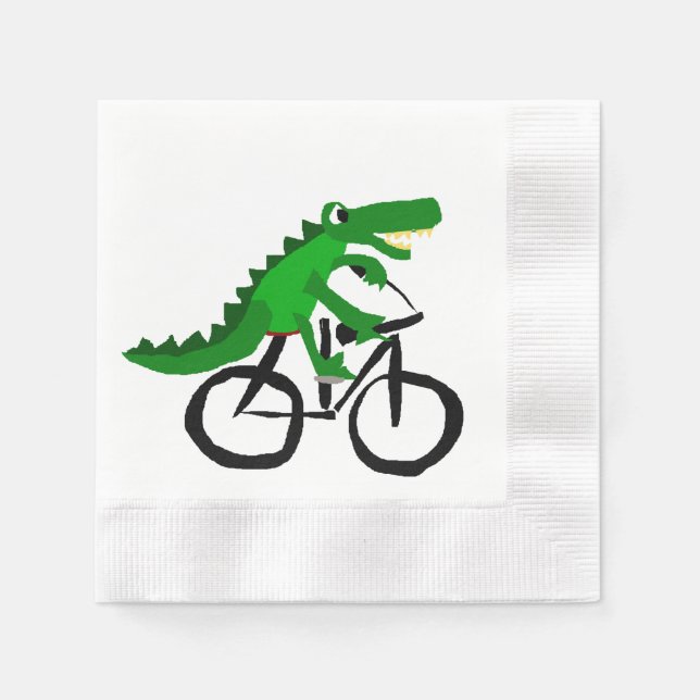 Serviettes En Papier Funny Alligator équitation vélo (Devant)