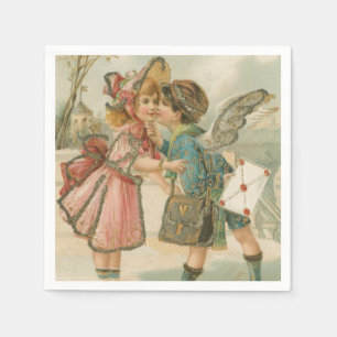Serviettes En Papier Garçon et fille de cupidon dans Valentine rose