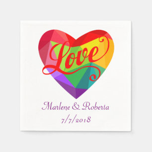 Serviettes En Papier Gay Lesbian Rainbow Heart Mariage Personnalisé Nap