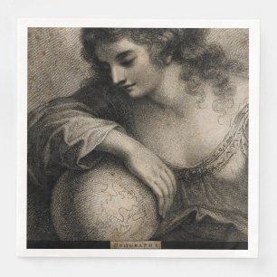 Serviettes En Papier Géographie Portrait féminin Globe Engraving Vintag
