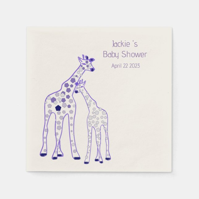 Serviettes En Papier girafes violettes -baby shower (Devant)