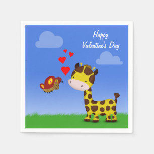 Serviettes En Papier Giraffe et papillon Saint-Valentin