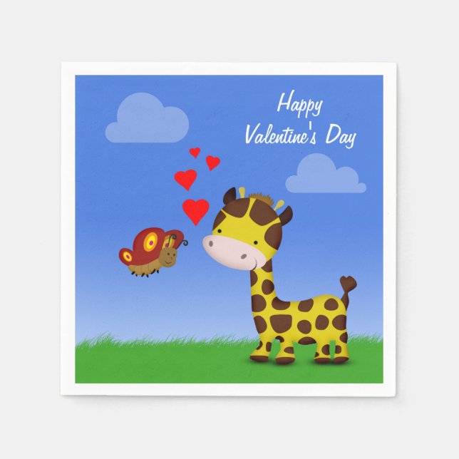 Serviettes En Papier Giraffe et papillon Saint-Valentin (Devant)