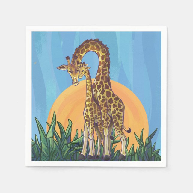 Serviettes En Papier Giraffe maman et bébé (Devant)