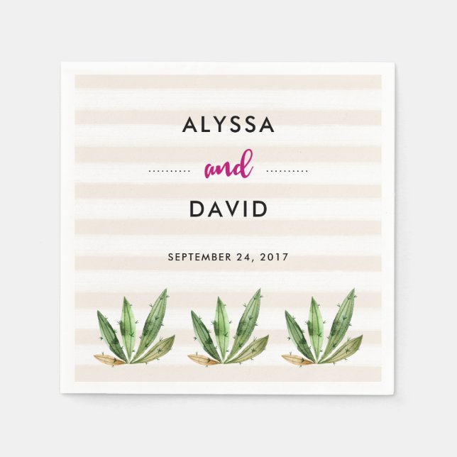 Serviettes En Papier Glam Cactus | Desert Stripes Mariage (Devant)