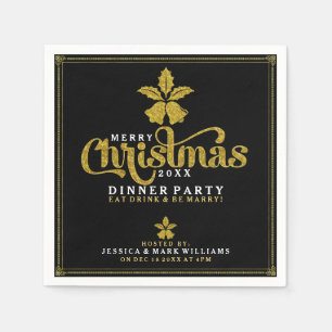 Serviettes En Papier Gold Christmas Bells Dinner Party Design