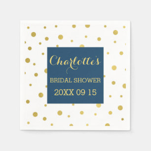 Serviettes En Papier Gold Confetti Marine Fête des mariées bleue
