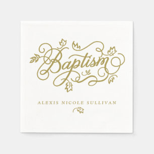 Serviettes En Papier Gold Joli script de calligraphie Baptême floral