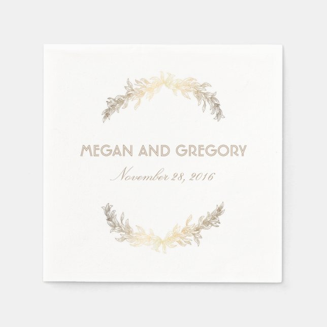 Serviettes En Papier Gold Laurel Elegant Mariage blanc (Devant)
