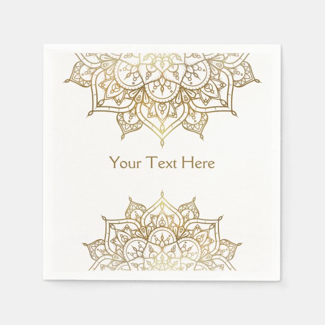 Serviettes En Papier Gold Mandala White Chic Modern Glam Party (Devant)