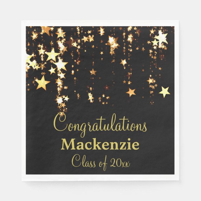 Serviettes En Papier Gold Stars Graduation (Devant)