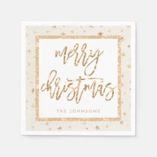 Serviettes En Papier Gold Stars Joyeux Noël Crème Papier Napkins