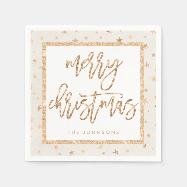 Serviettes En Papier Gold Stars Joyeux Noël Crème Papier Napkins (Devant)