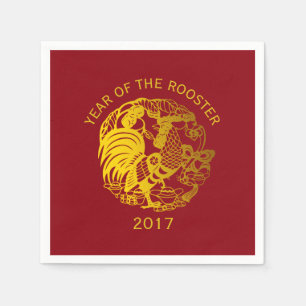 Serviettes En Papier Golden Zodiac 2017 Rooster Année papier serviette