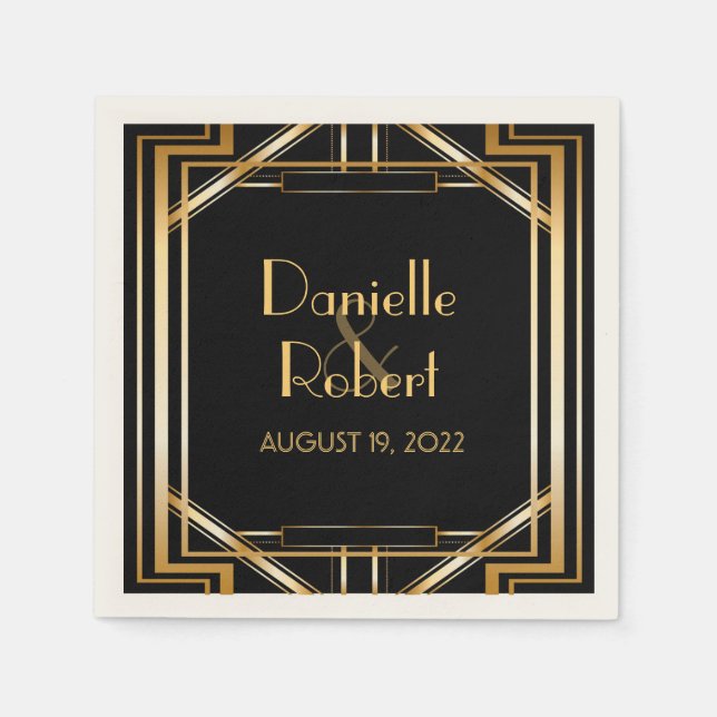 Serviettes En Papier Grand Gatsby Art Déco Mariage Personnalisé Napkin (Devant)