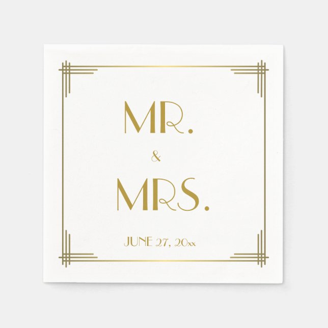 Serviettes En Papier Grande Gatsby Gold Art Déco Mariage serviettes (Devant)