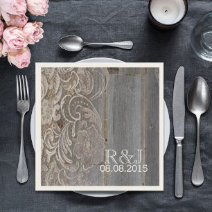 Serviettes En Papier grange rustique dentelle mariage campagnard occide