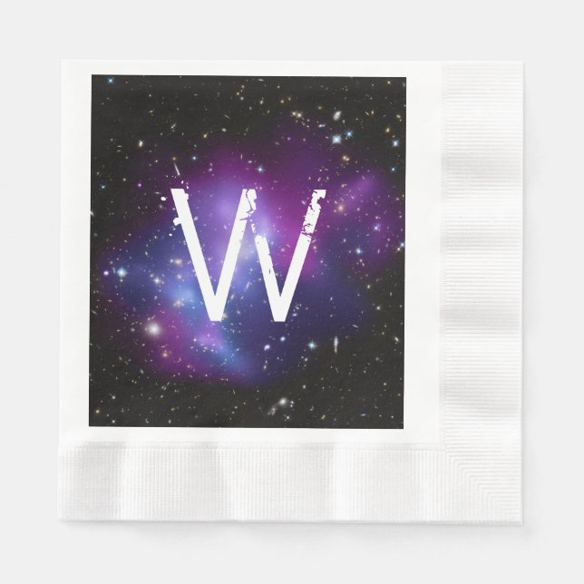 Serviettes En Papier Grappe de galaxie violette monogramme (Devant)