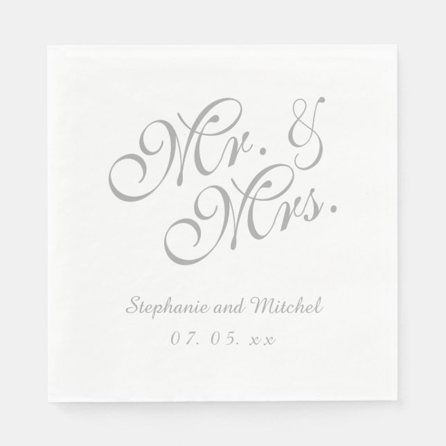 Serviettes En Papier Grey White M. et Mme. | Papier mariage (Devant)