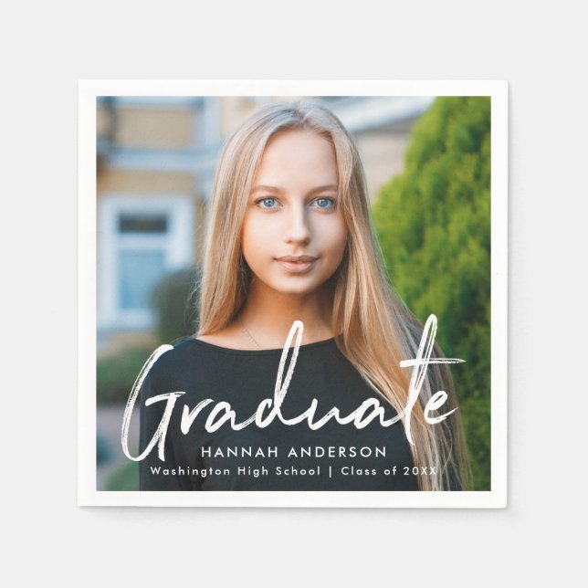 Serviettes En Papier Grille moderne Script Graduation Graduation Photo  (Devant)