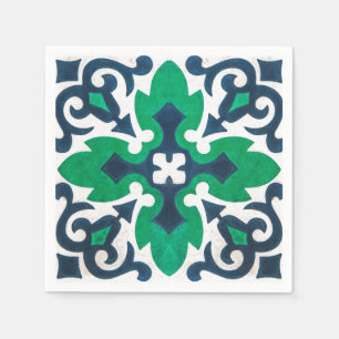 Serviettes En Papier Grunge Damask Blue Green Swirl