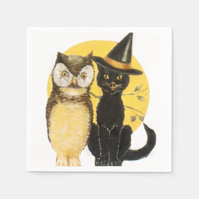 Serviettes En Papier Halloween de hibou et de chat (Devant)