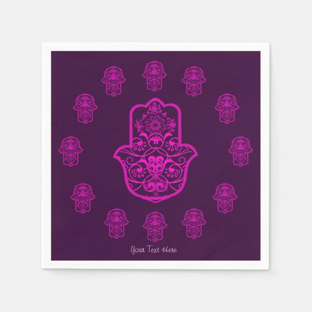 Serviettes En Papier Hamsa florale (rose) (Devant)