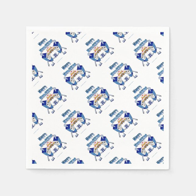Serviettes En Papier Hanoukka Dancing Dreidels et Jelly Doughnut (Devant)