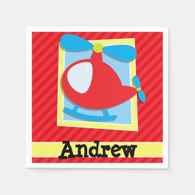 Serviettes En Papier Hélicoptère pour enfant; rayures rouges écarlate (Devant)