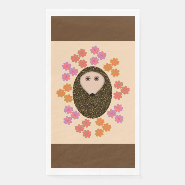 Serviettes en papier Hérisson et Fleurs (Devant)