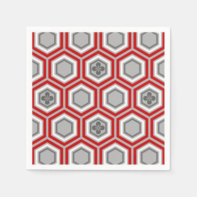 Serviettes En Papier Hexagonal Kimono Imprimer, rouge et gris / gris (Devant)