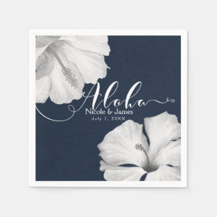 Serviettes En Papier Hibiscus Blanc Tropical Bleu Mariage Aloha