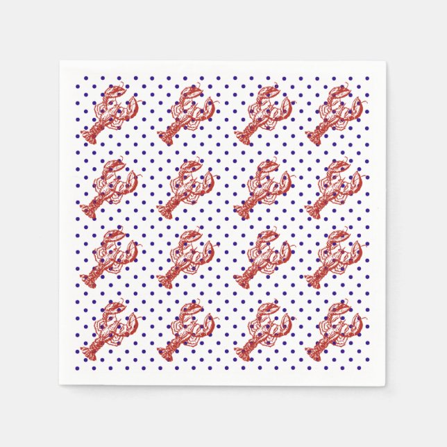 Serviettes En Papier Homard rouge marine et points bleus (Devant)