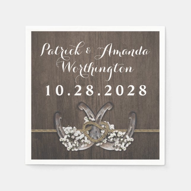 Serviettes En Papier Horseshoe Bébé's Breath Rustic Mariage serviettes (Devant)