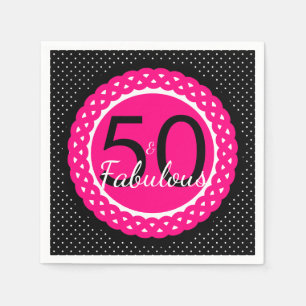 Serviettes En Papier Hot rose et noir 50 & Fabuleux fête d'anniversaire