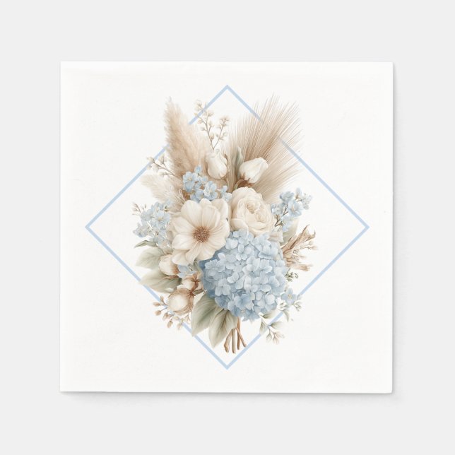 Serviettes en papier Hydrangea Bleu Boho (Devant)