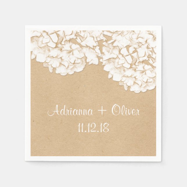 Serviettes En Papier Hydrangée Rustique Mariage Floral (Devant)