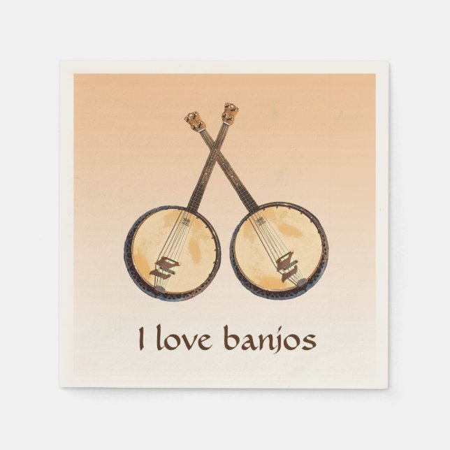 Serviettes En Papier I Love Banjos Instruments de musique Papier Napkin (Devant)