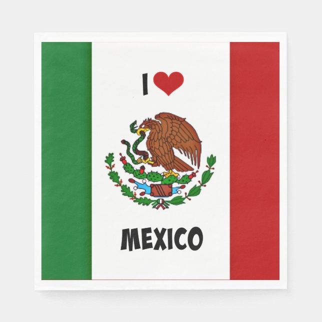 Serviettes En Papier I Love Mexico, drapeau mexicain (Devant)