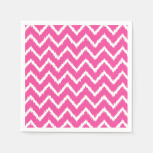 Serviettes En Papier Ikat Chevrons - Profond fuchsia rose et blanc