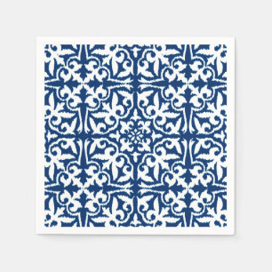 Serviettes En Papier Ikat damask pattern - Cobalt bleu et blanc