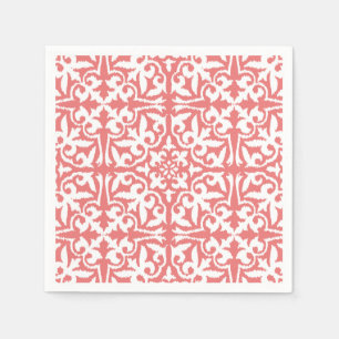 Serviettes En Papier Ikat damask pattern - Coral rose et blanc