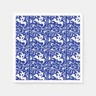 Serviettes En Papier Ikat Floral Damask - Cobalt bleu et blanc