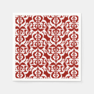 Serviettes En Papier Ikat Moorish Damask - rouge foncé et blanc