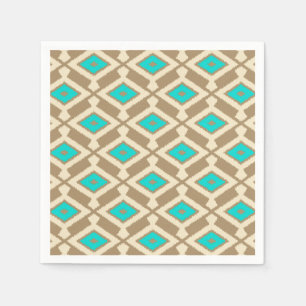 Serviettes En Papier Ikat Motif - Turquoise, Taupe et Beige